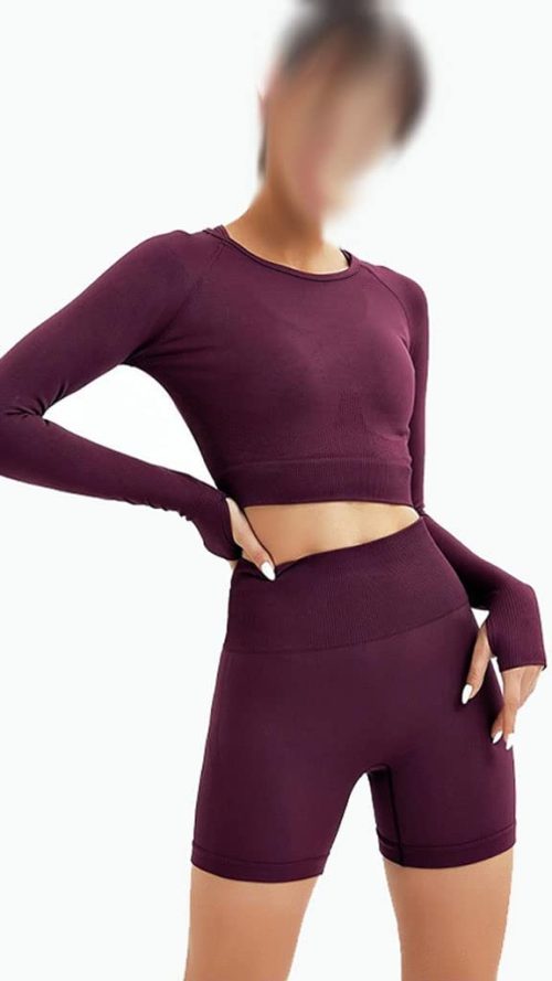 Two Piece Suit Women Seamless Yoga Set Gym Clothing Workout Sportswear High Waist Leggings Fitness Sport Crop Top(D,M)