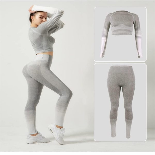 Yoga Clothing Set Female Fitness Quick Dry Two-Piece Gradient Running Sports Suit(Small)