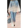 Women's Gradient Pants Set - Lapel Long Sleeve Top & High Waist Casual Outfit