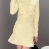 Women's Grid Print Skirt Set - Round Neck Long Sleeve Top & High Waist Mini Skirt