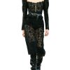 Women's Lace Top Set - Square Neck Long Sleeve & Skirt Casual 2-Piece