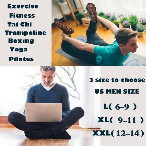 Men Non Slip Sticky Grips Socks 3 Pairs Tile Wood Floors Anti-Skid Workout Yoga Pilates Hospital Slipper Socks