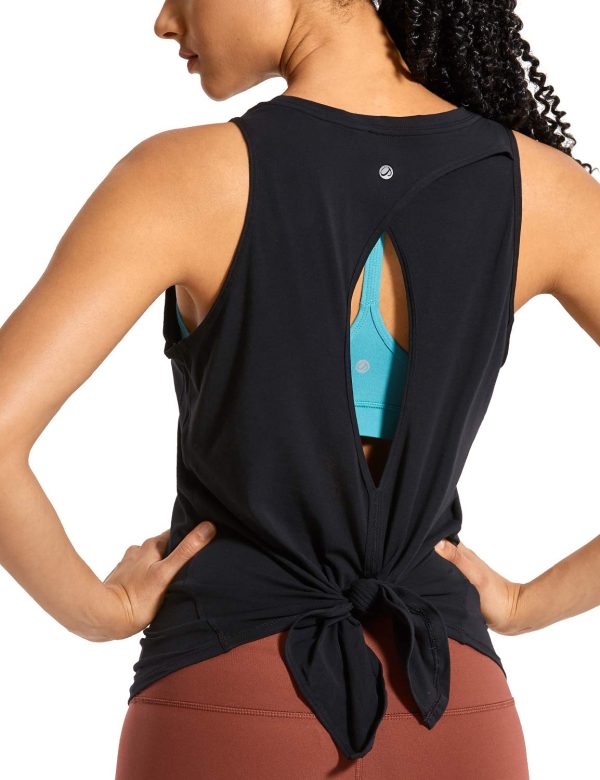 Women's Pima Cotton Workout Tanks Tie Back Sleeveless Shirts Yoga Athletic Open Back Sport Gym Tops