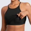 Butterluxe Womens Y Back Workout Crop Tank Top with Built in Shelf Bra - Padded Halter High Neck Yoga Camisole