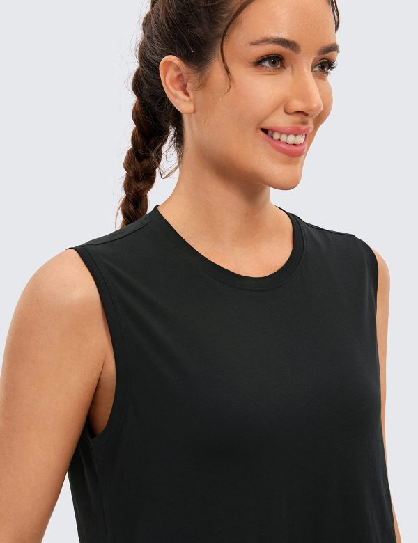 Pima Cotton Cropped Tank Workout Crop Tops for Women Sleeveless Athletic Loose Yoga Shirts